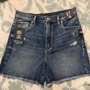 Silver Jeans Dark Blue Distressed Denim Cutoff Shorts